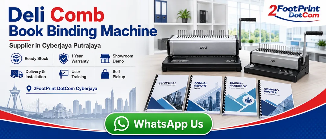 Deli comb book binding machine supplier in Cyberjaya Putrajaya 2FootPrint DotCom with ready stock warranty delivery installation and showroom demo