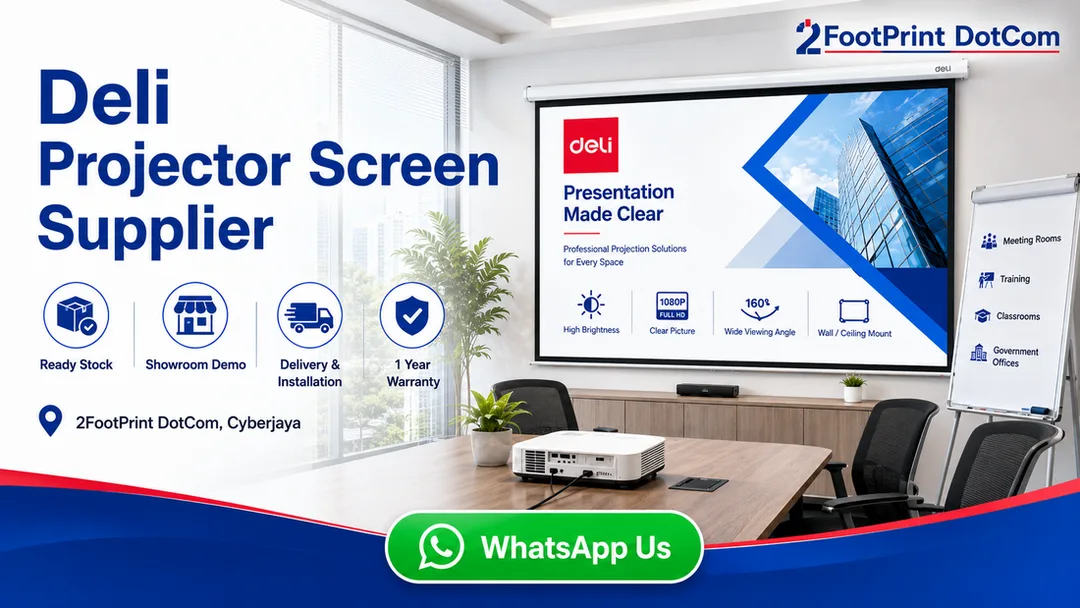 Deli projector screen supplier in Cyberjaya 2FootPrint DotCom near Putrajaya with ready stock delivery installation and warranty
