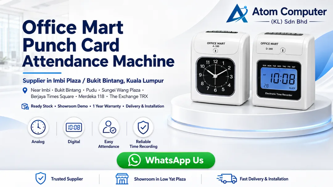 Office Mart TR-990A Analog and TR-990D Digital punch card attendance machine time recorder supplier in KL Imbi Low Yat Plaza
