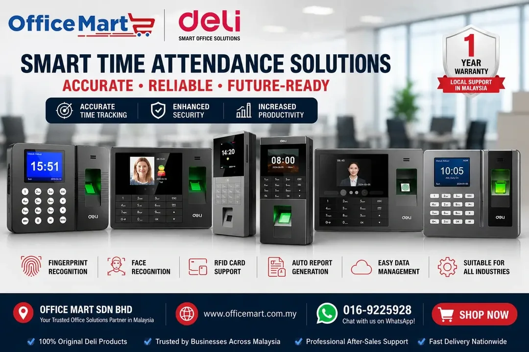 Deli Smart Time Attendance System Malaysia by OfficeMart with Fingerprint and Face Recognition
