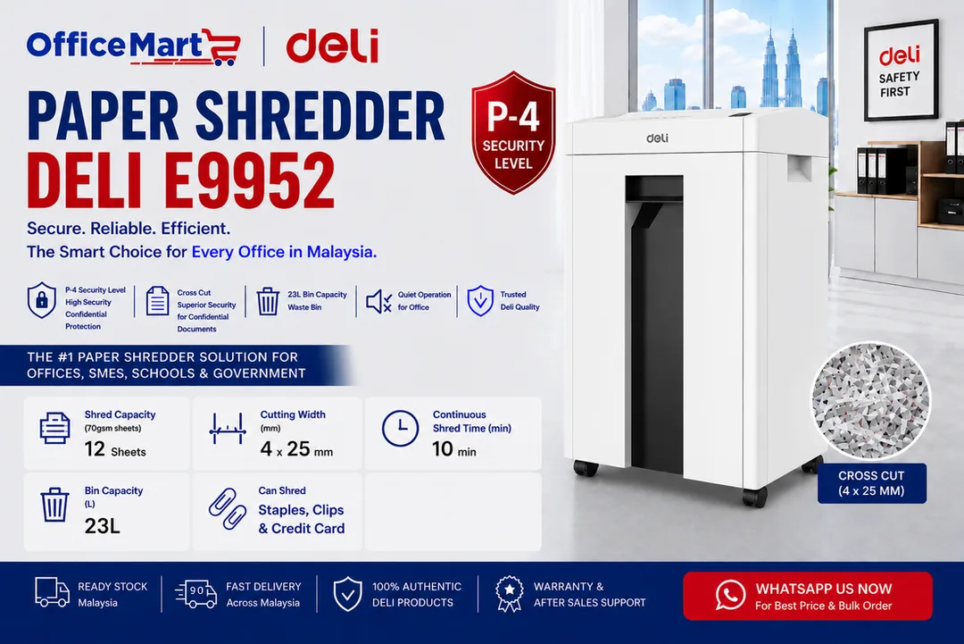 Deli E9952 Cross Cut Paper Shredder Malaysia for Office Use