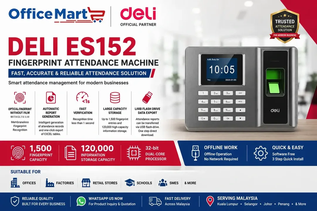 Deli ES152 Fingerprint Attendance Machine Malaysia | Office Machine