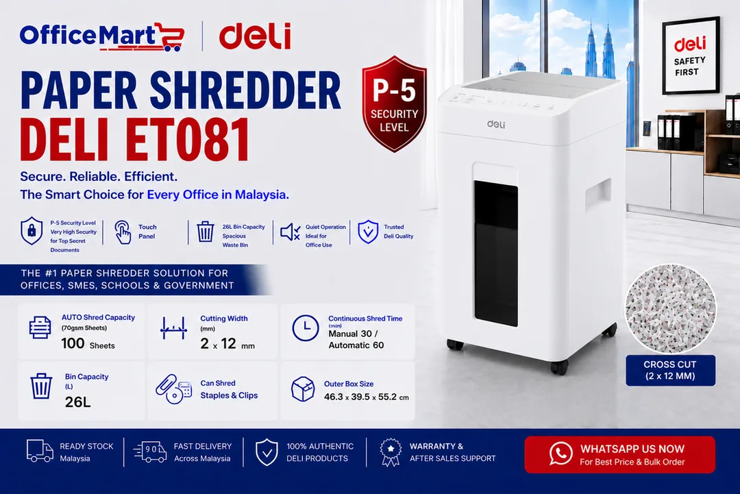 Deli ET081 P5 auto feed paper shredder 100 sheets office shredder Malaysia