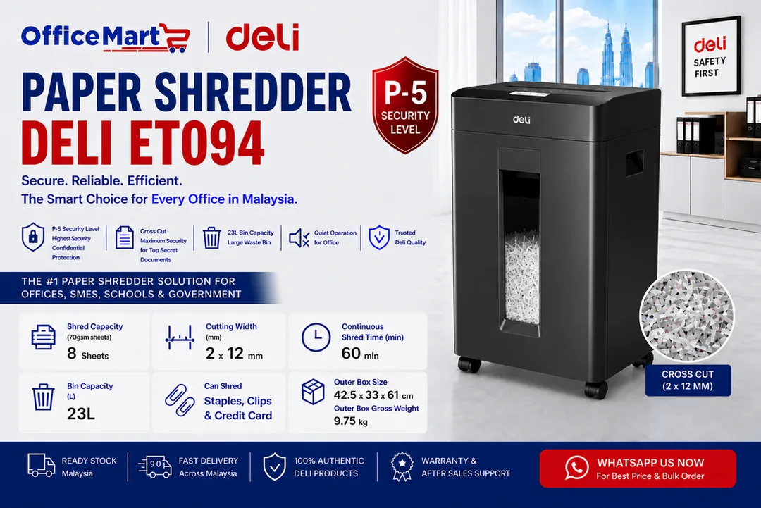 Deli ET094 Cross Cut Paper Shredder Malaysia for Office Use