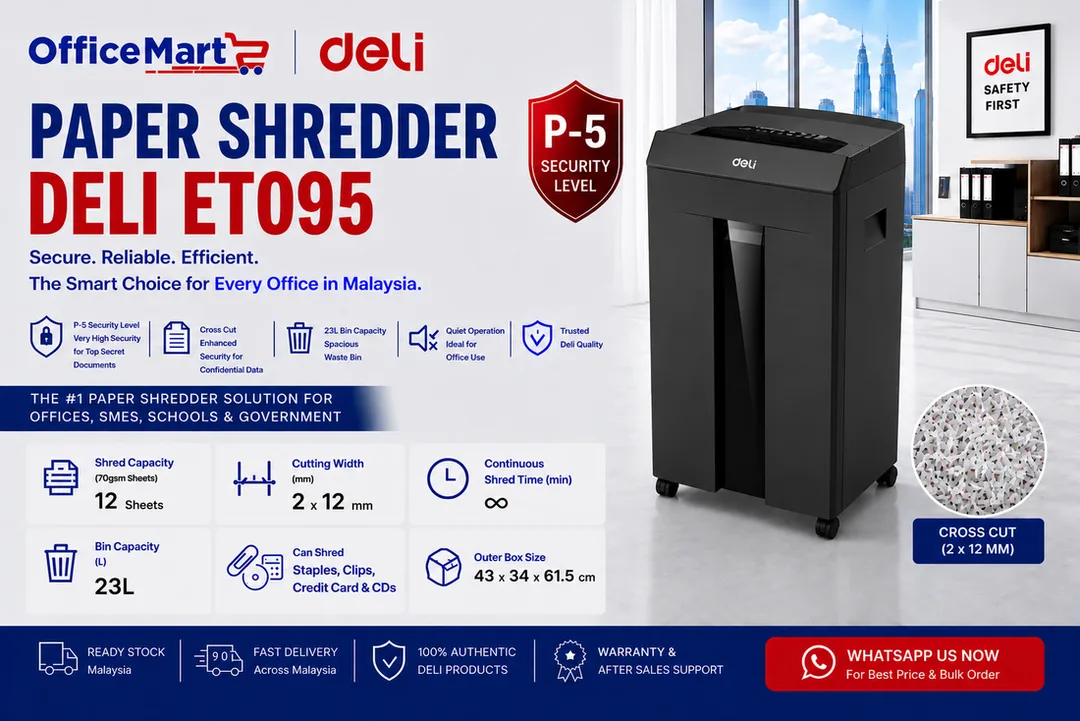 Deli ET095 paper shredder P5 security level office shredder machine supplier Malaysia