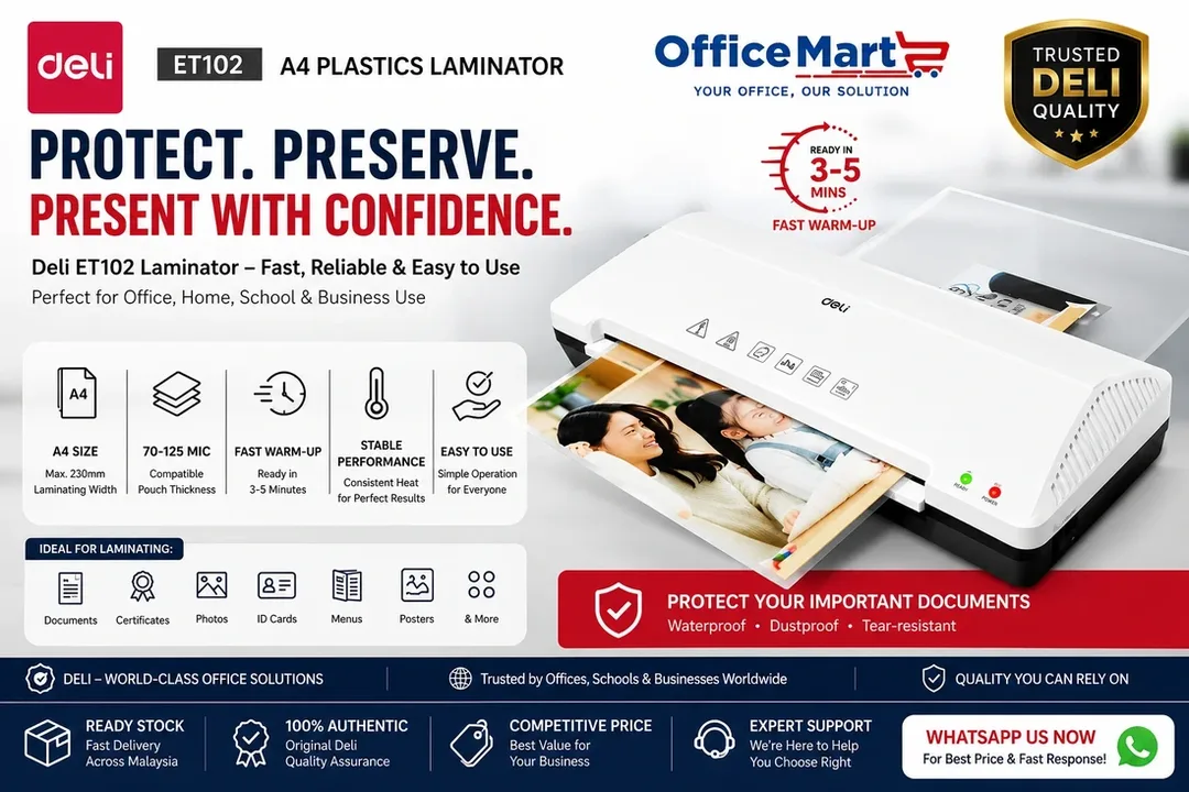 Deli ET102 A4 Laminator for Office and School Use Malaysia | Office Machine