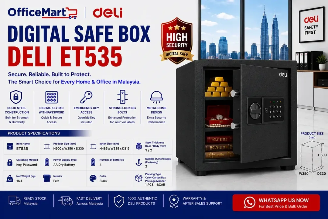 Deli ET535 digital safe box Malaysia heavy duty office security safe with digital keypad and locking bolts