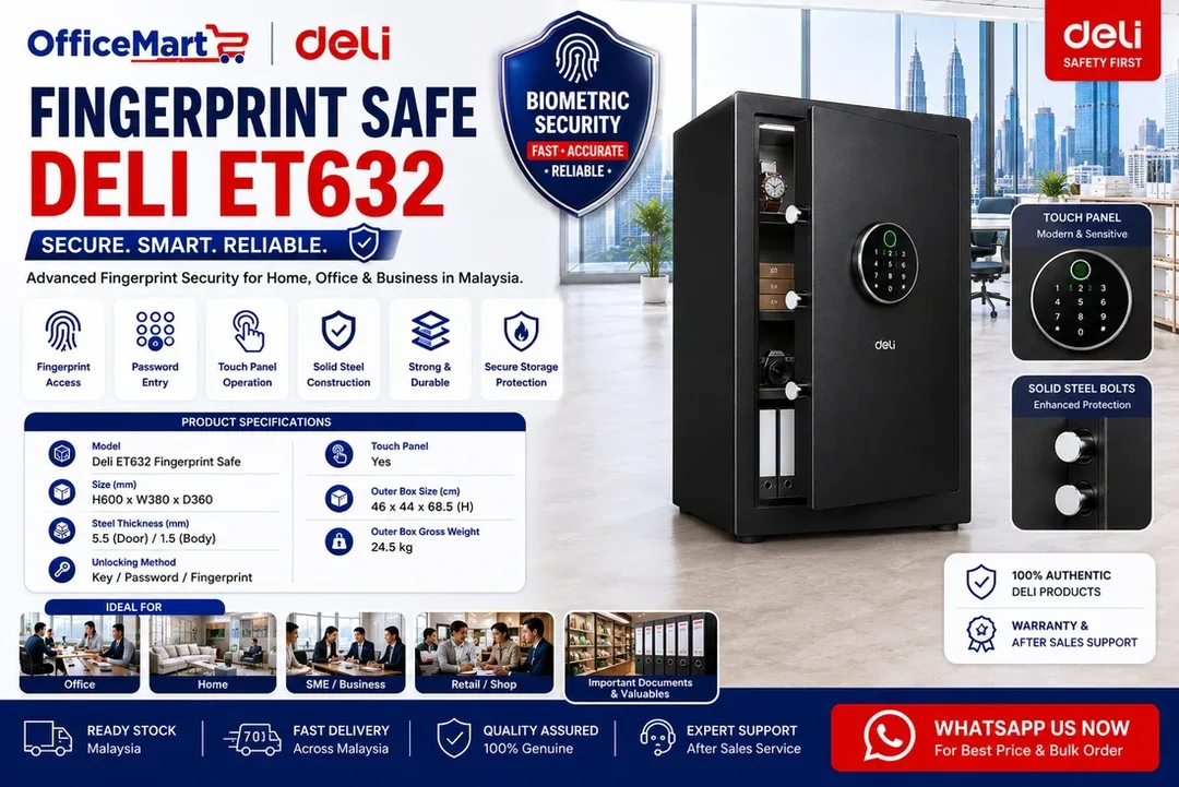 Deli ET632 Digital Safe Box Fingerprint Password Safe Malaysia