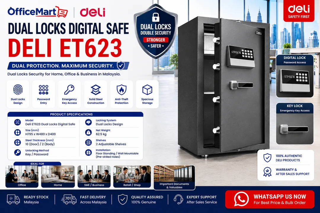 Deli ET623 Digital Safe With Key & Password Access