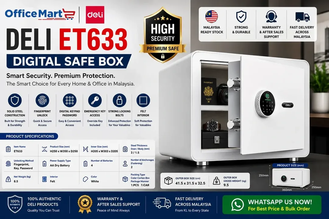 Deli ET633 Digital Safe Box with Fingerprint Lock for Home & Office Malaysia by OfficeMart