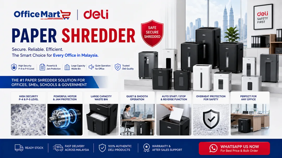 Deli office equipment supplier Malaysia safe shredder laminator projector OfficeMart KL Selangor