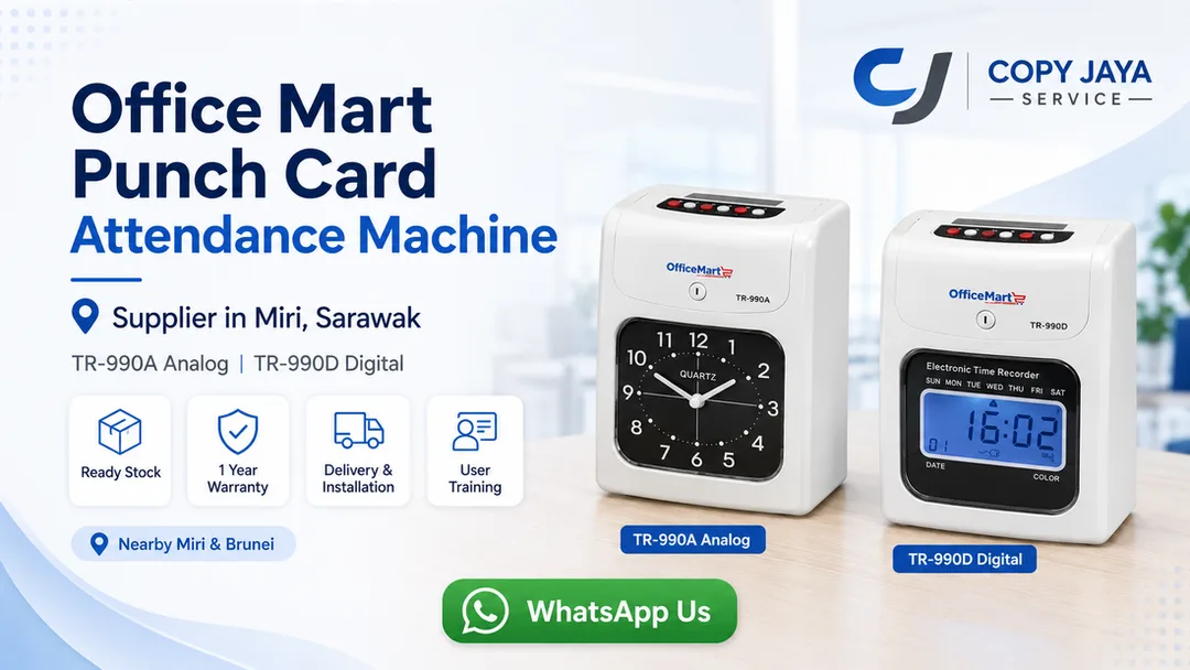 Office Mart TR-990A Analog and TR-990D Digital punch card attendance machine time recorder supplier in Miri Sarawak near Brunei