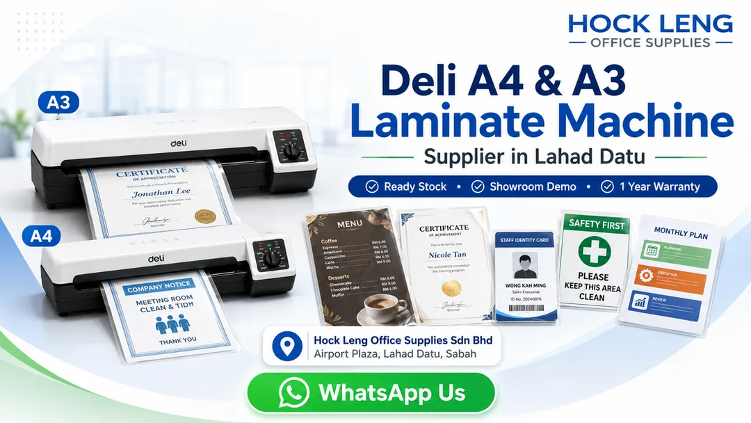 Deli A4 A3 laminate machine supplier Lahad Datu Hock Leng Office Supplies Sabah