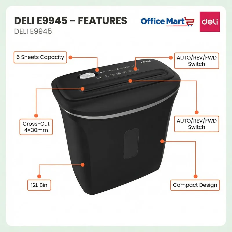 Deli Paper Shredder E9945 Features for Secure Office Document Shredding