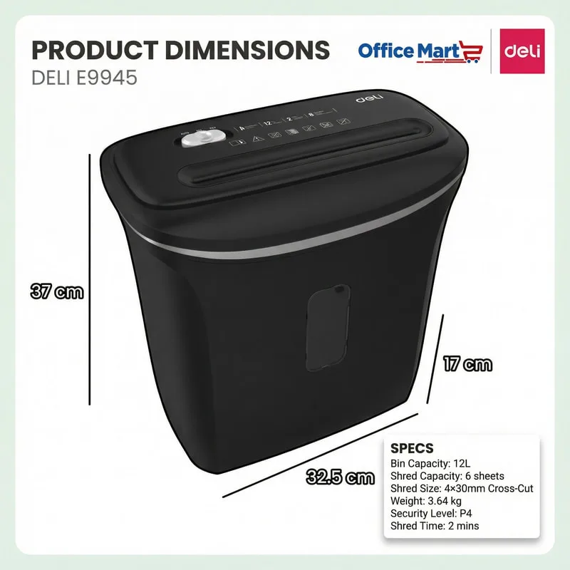 Deli Paper Shredder E9945 Product Dimension for Office Shredder Malaysia