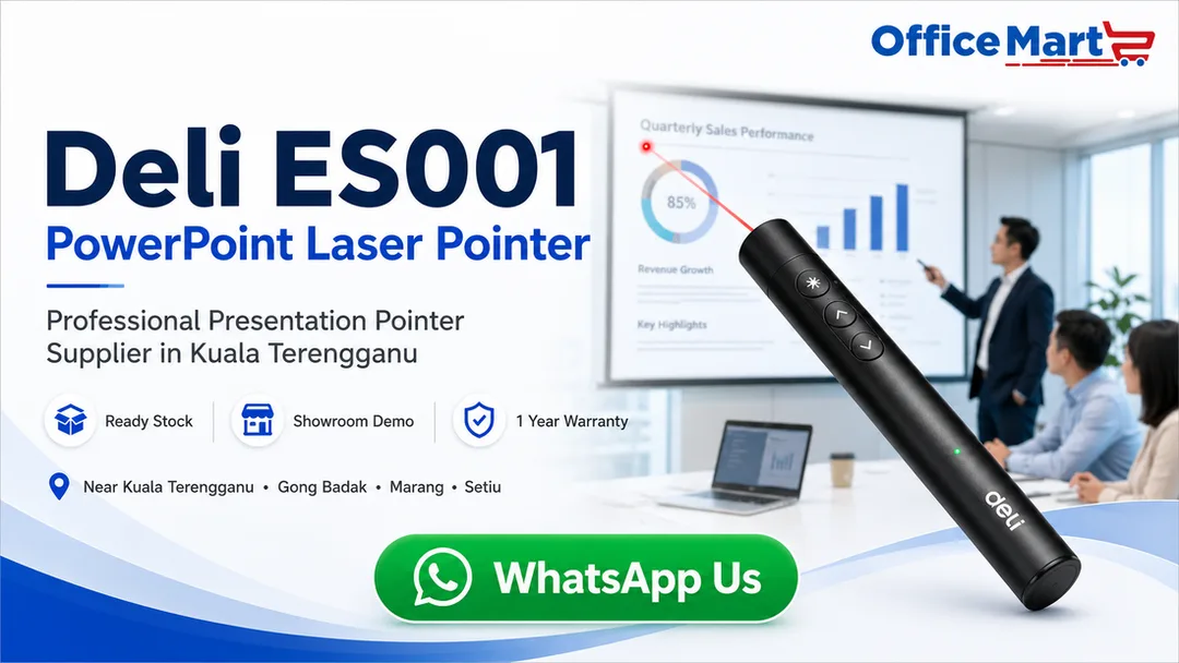 Deli ES001 PowerPoint Laser Pointer available at Office Mart Kuala Terengganu for office meetings classrooms training seminars and corporate presentations