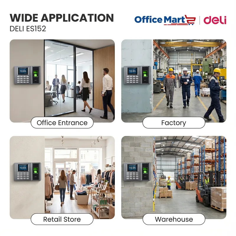 Deli ES152 Fingerprint Attendance Machine for Office Entrance Factory Retail Store and Warehouse Malaysia