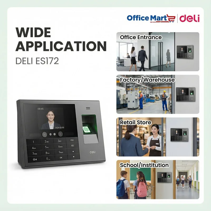 Deli ES172 Face Recognition Fingerprint and Palm Vein Attendance Machine for Office Entrance Factory Warehouse Retail Store and School Malaysia