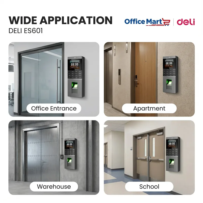 Deli ES601 Access Control and Attendance Machine for Office Entrance Apartment Warehouse and School Applications by Office Mart Malaysia