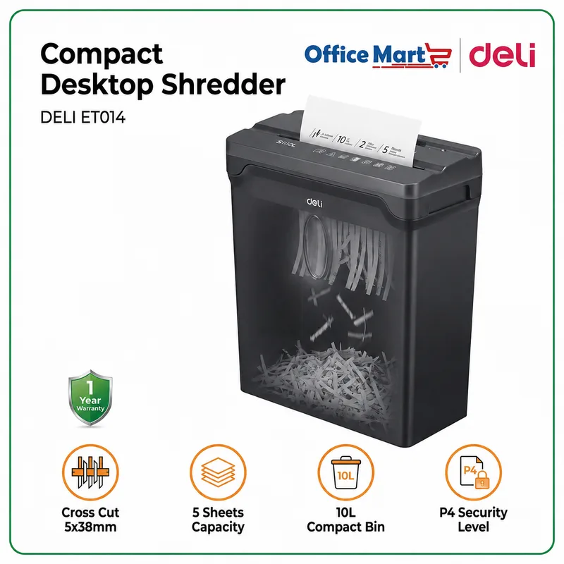 Deli ET014 paper shredder front view Malaysia office use