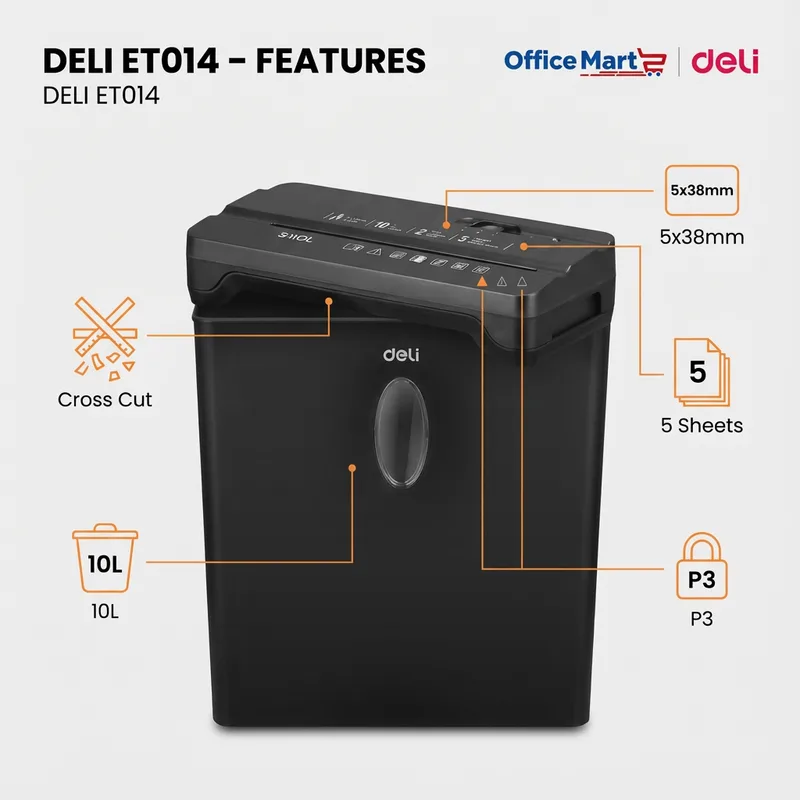 Deli ET014 paper shredder safety features Malaysia