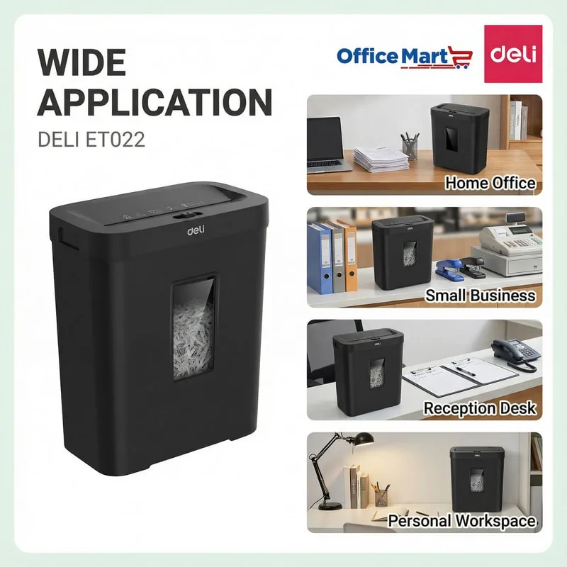 Deli ET022 compact desktop cross-cut paper shredder for home office, small business, reception desk and personal workspace Malaysia