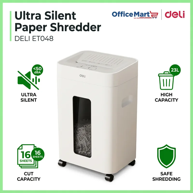 DELI ET048 ultra silent paper shredder under 50dBA with 23L bin for office use Malaysia