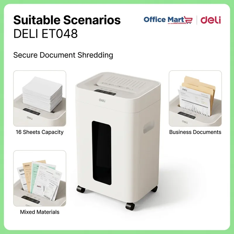 DELI ET048 secure document shredder for business documents mixed materials and office use Malaysia