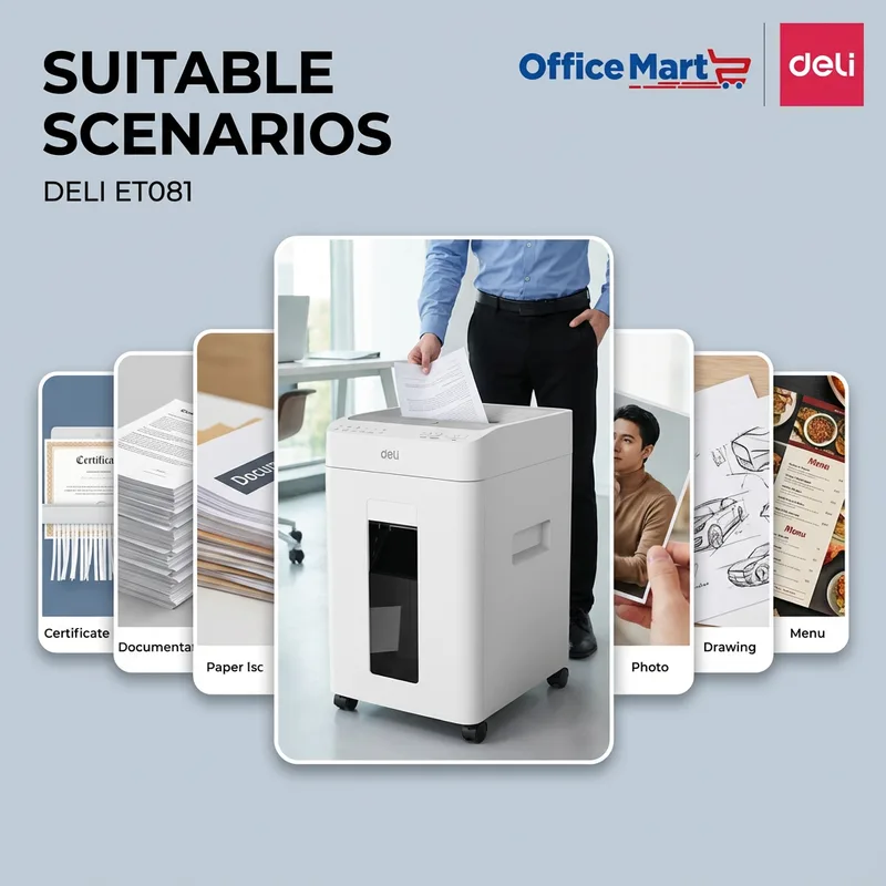 DELI ET081 P-4 cross cut paper shredder for certificates, documents, photos, drawings and menus Malaysia