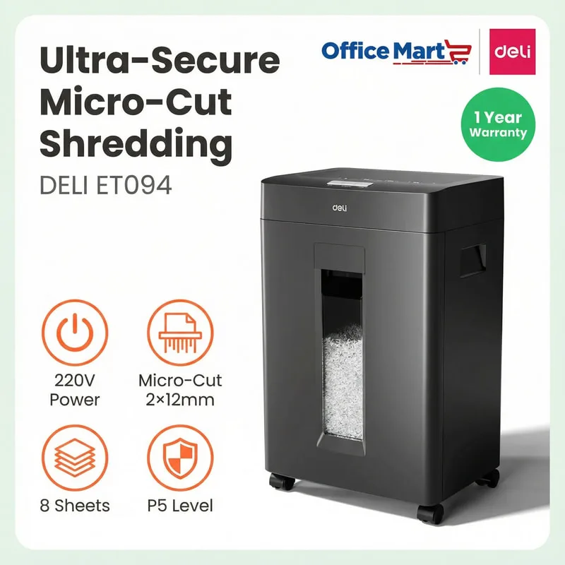DELI ET094 ultra secure micro cut shredder 2x12mm P5 security office shredder Malaysia