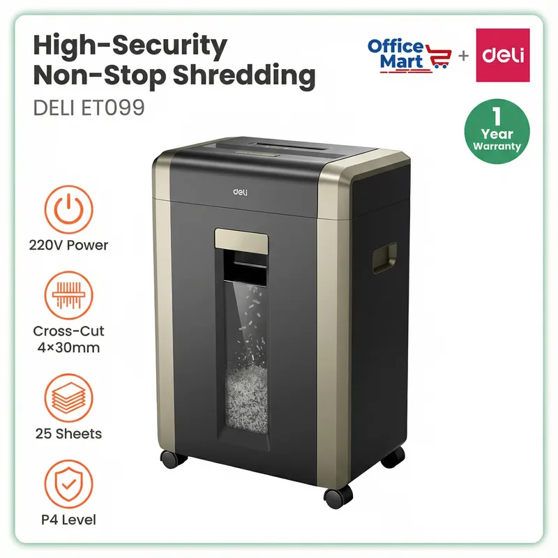 DELI ET099 Cross Cut Paper Shredder 4x30mm P4 Security Level with 31L Bin Malaysia