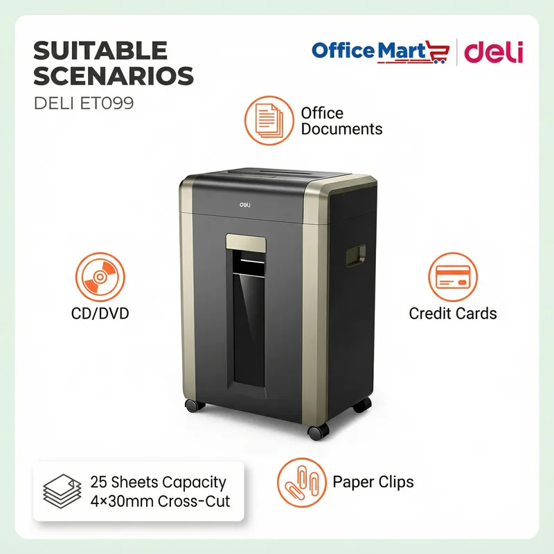 DELI ET099 High Security Non-Stop Shredding Machine 25 Sheets P4 Office Shredder Malaysia