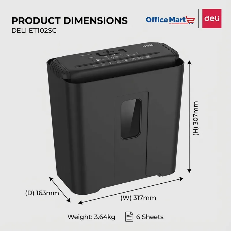 Deli Paper Shredder ET102SC Product Dimension Guide