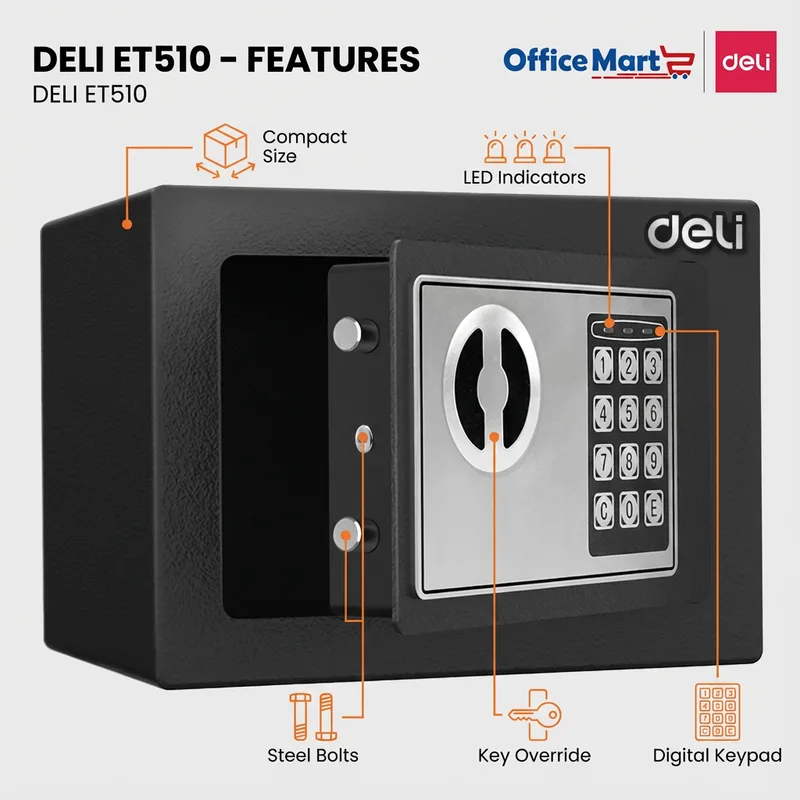 Deli ET510 digital safe box features Malaysia