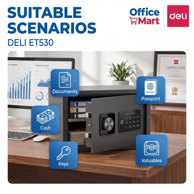 Deli ET530 digital safe box suitable for storing documents, passport, cash, keys and valuables in office or home