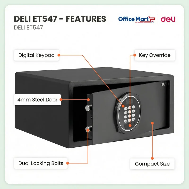 Deli ET547 digital hotel safe features Malaysia