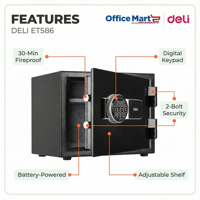Deli ET586 fireproof digital safe box features