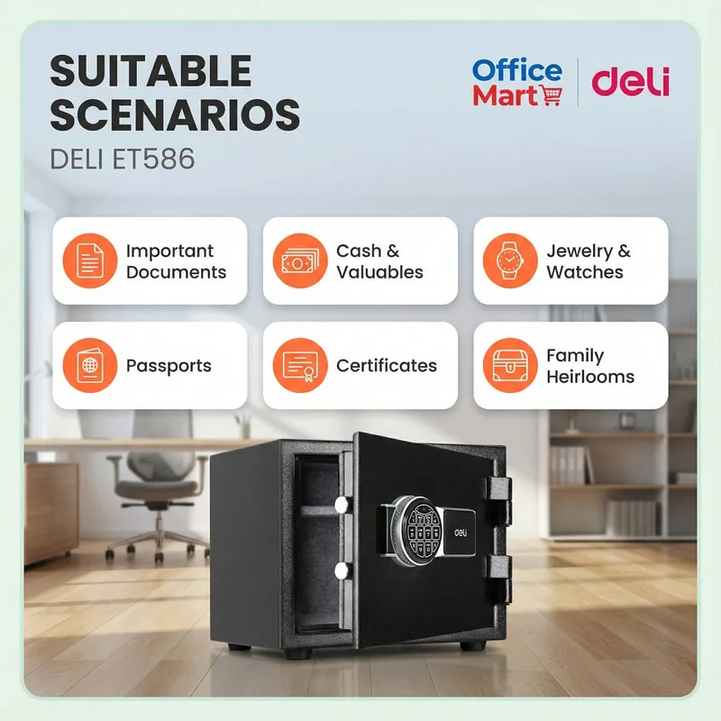 Deli ET586 safe for documents cash and valuables