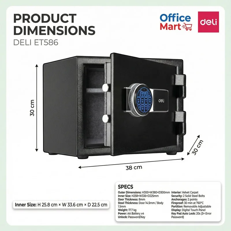 Deli ET586 fireproof safe box dimensions Malaysia