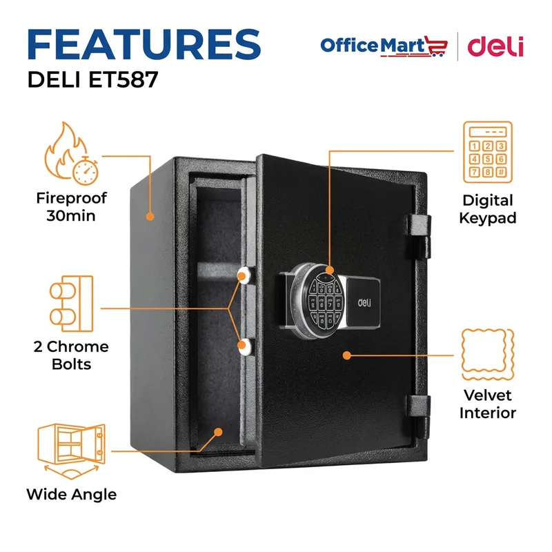 Deli ET587 digital keypad safe with velvet interior