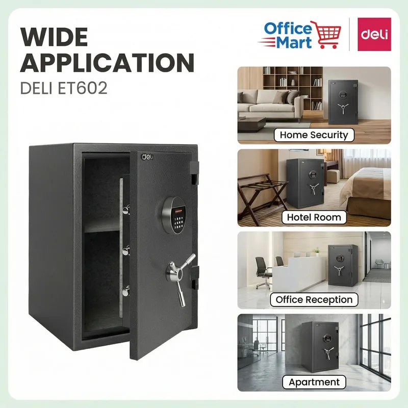 Deli ET602 fireproof digital safe box for home security hotel room office reception and apartment Malaysia