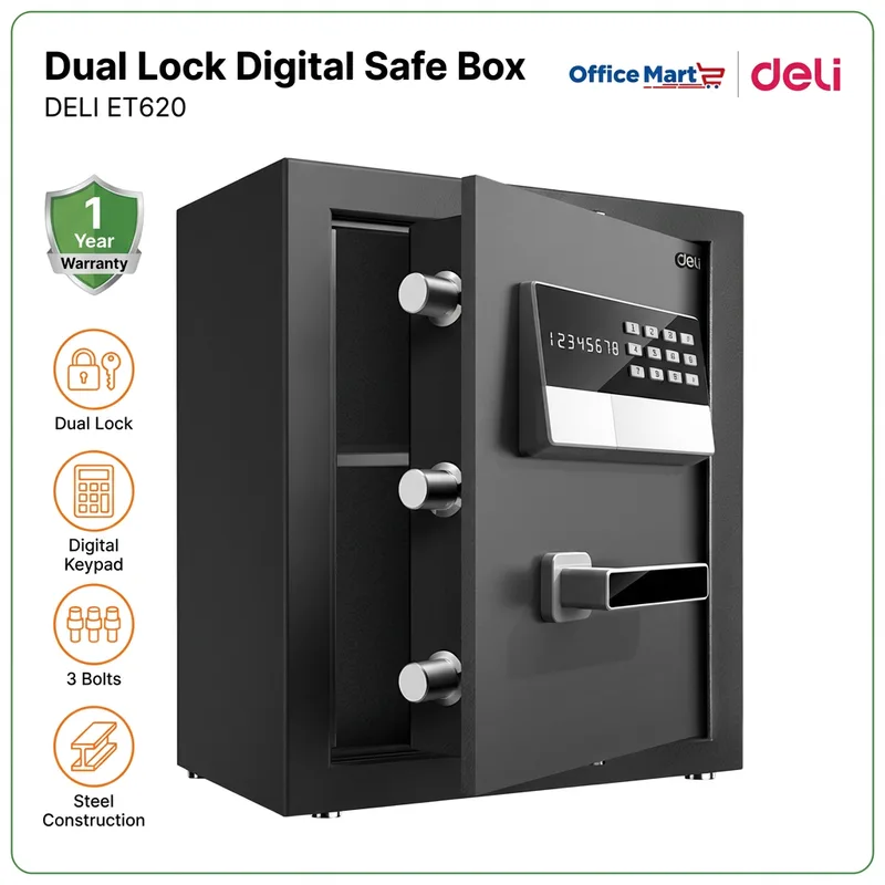 Deli ET620 dual lock digital safe box with steel construction digital keypad and 3 bolt security Malaysia