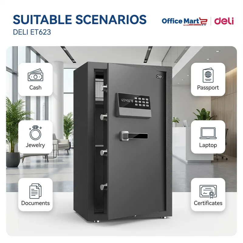 Deli ET623 digital safe for cash jewellery documents passports laptop certificates Malaysia