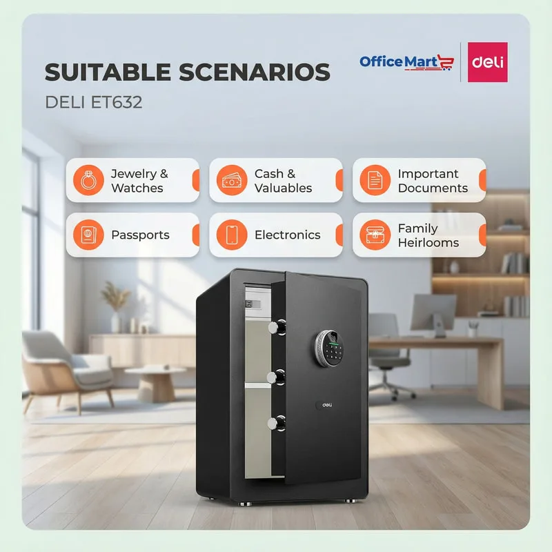 Deli ET632 fingerprint safe suitable for jewellery cash documents passports electronics Malaysia