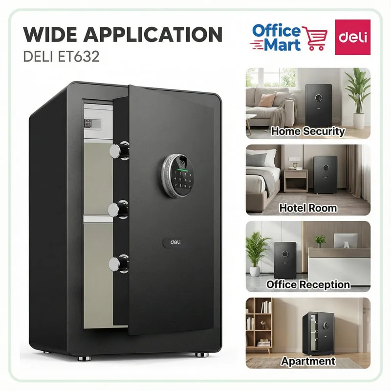 Deli ET632 fingerprint safe box for home security hotel room office reception apartment Malaysia