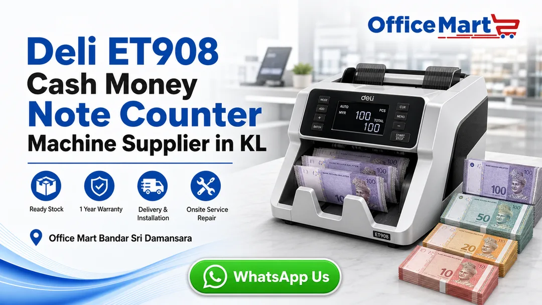Deli ET908 cash money note counter machine supplier in Office Mart KL Malaysia