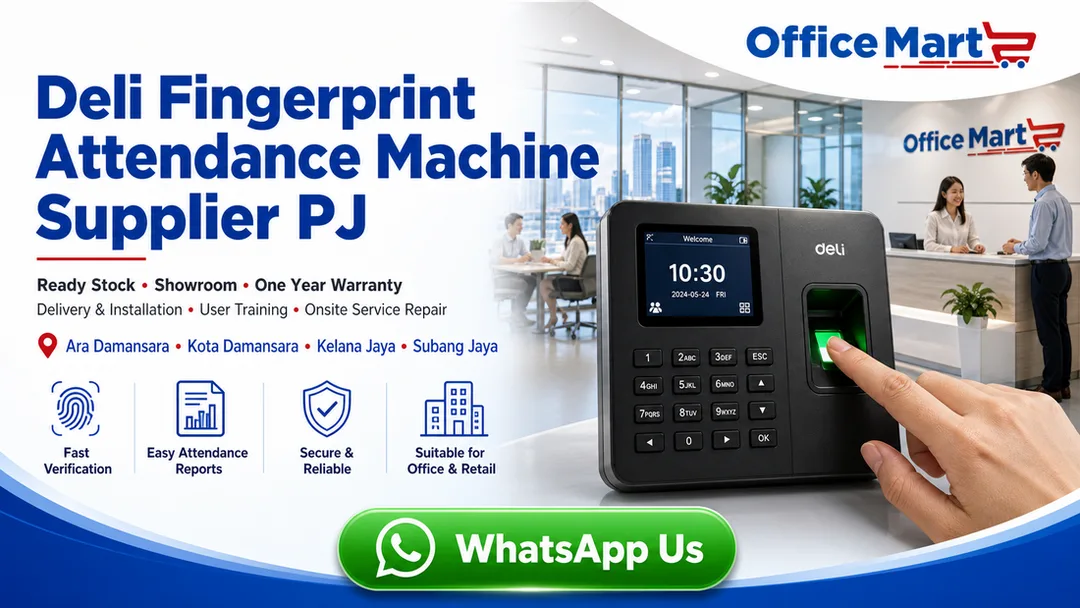 Deli fingerprint attendance machine supplier in PJ Office Mart Ara Damansara with showroom delivery installation user training and onsite service repair