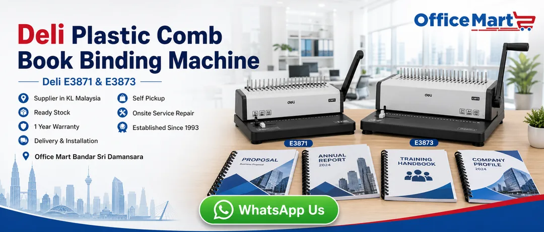 Deli E3871 and E3873 plastic comb book binding machine supplier in KL Malaysia Office Mart Bandar Sri Damansara