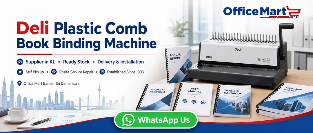 Deli plastic comb book binding machine supplier in KL Office Mart Bandar Sri Damansara with ready stock delivery installation and onsite service