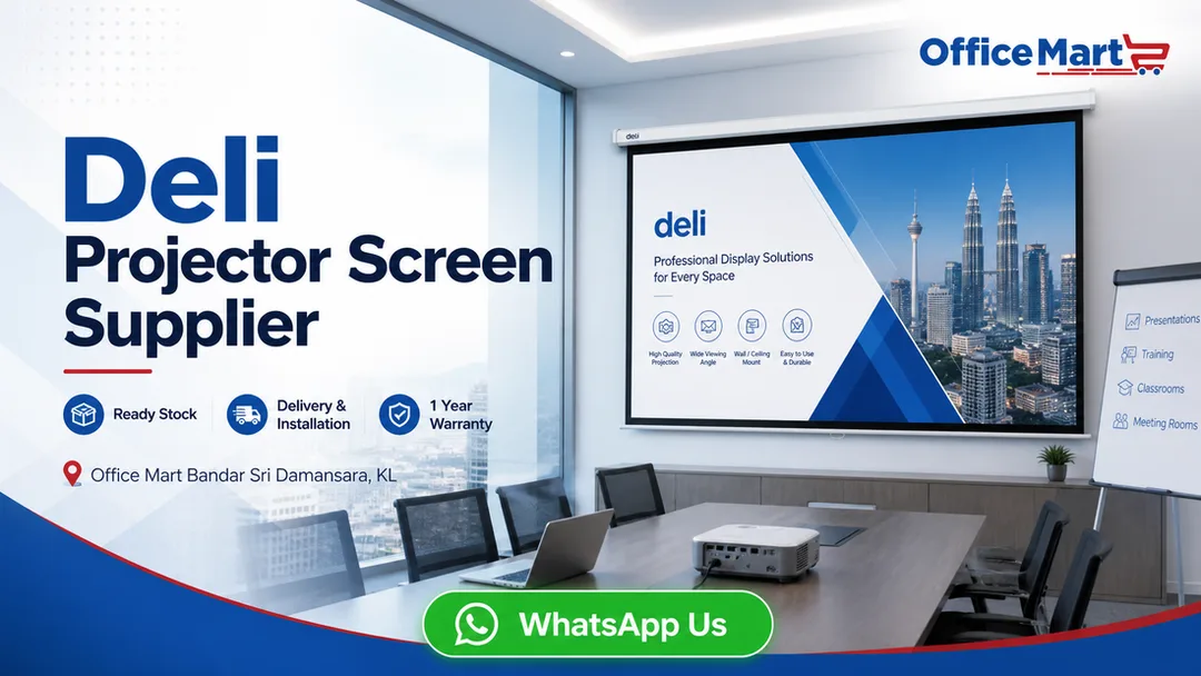 Deli projector screen supplier in KL Office Mart Bandar Sri Damansara with delivery installation and ready stock